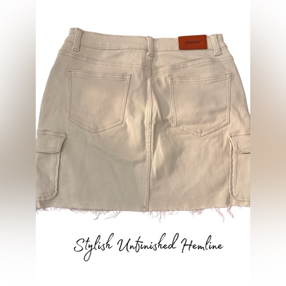 NWT Genleck Women’s Stretch Denim Mini Cargo Skirt Beige Size M - Picture 7 of 11